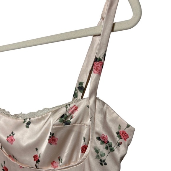 Princess Polly Satin Slip Dress Pink Floral Lace Trim Mini Spaghetti Strap Sz 10 - Picture 6 of 12